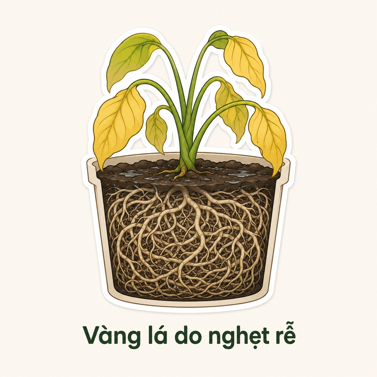 vàng lá do nghẹt rễ